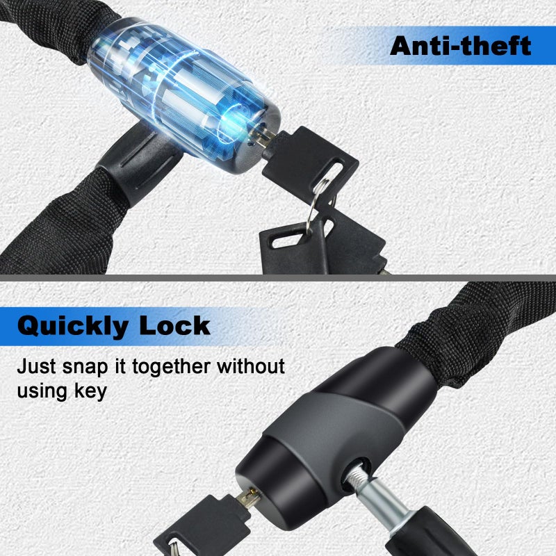 Weogine Bike Chain Lock, Heavy Duty Anti-Theft Bicycle Chain Lock, 2.72 Ft Security Bike Locks with 3 Keys, Waterproof Lock Chain for Bike, Bicycle, Scooter, Motorcycle, Door, Gate, Fence - Image 2
